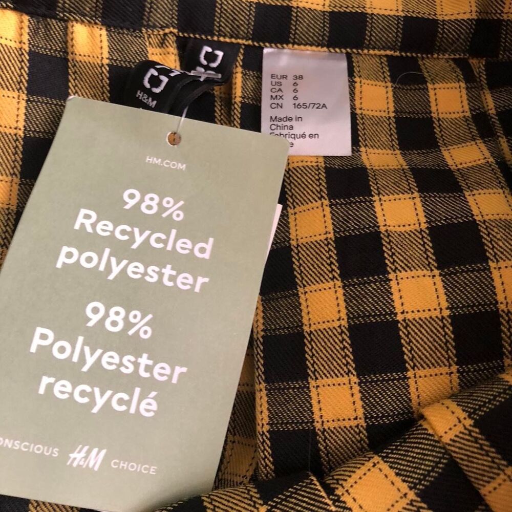 NWT H&M Yellow black gingham plaid pleated micro mini short schoolgirl skirt - Picture 3 of 4